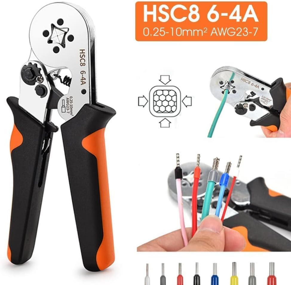 Ferrule Crimping Tool Kit, Self-Adjusting Square Wire Crimper Plier for AWG23-7 with 1200pcs Assortment Ferrule Wire Copper Crimp Connector, Wiring Cable Connector
