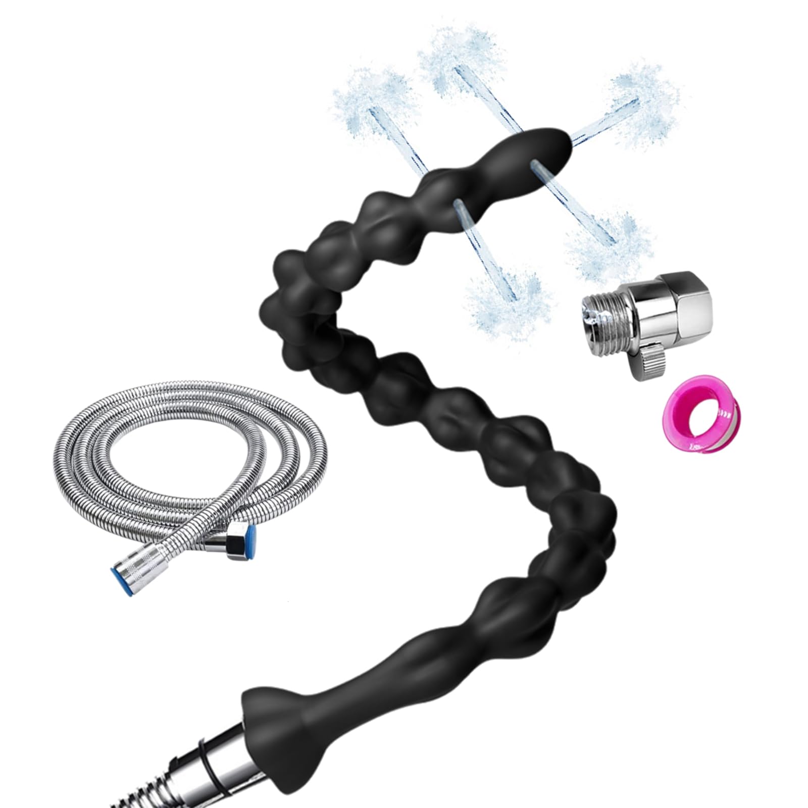 Shower Douche Shower Enema Shower Cleaner Enema Douche System , 5 Holes Water Spray Comfortable Silicone Nozzles Enema Attachment, Reusable Shower Enema Hose with on/Off Control Valve and Shower Hose