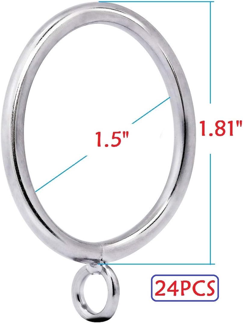 Metal Curtain Rings with Eyelet 1.49” Inner Diameter,Fits Up to 1 1/4-Inch Rod (Satin Nickel,24Pcs)