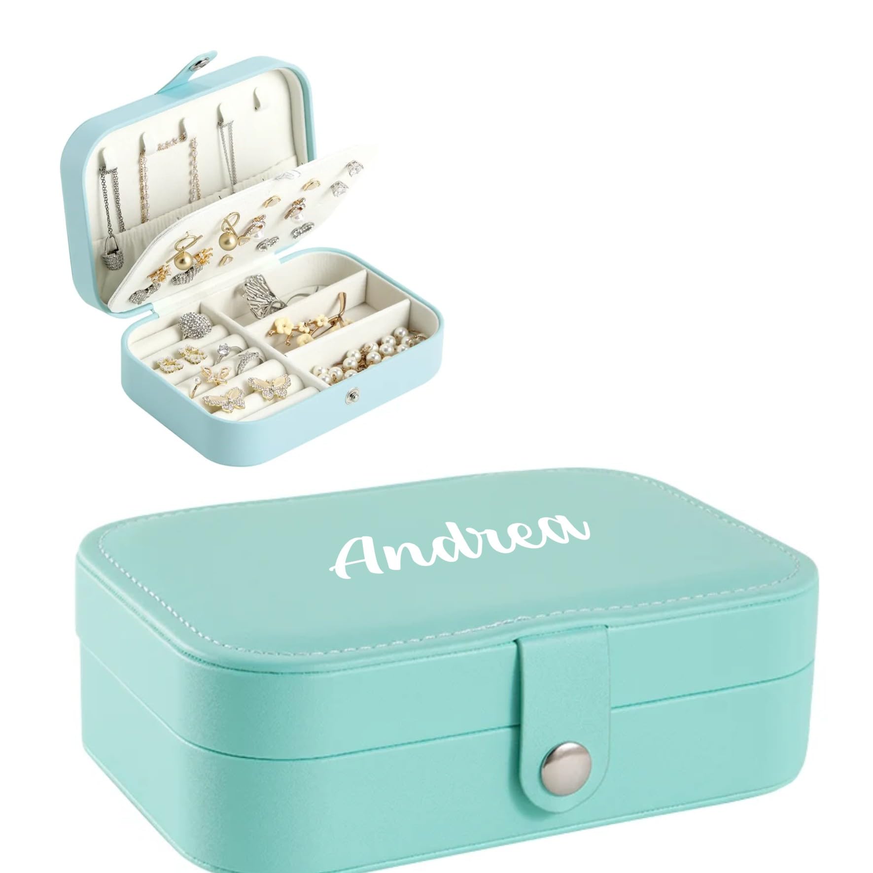 Didart HandmadeJoyero Niña Personalizado Joyero de viaje mujer. Joyeros originales. Organizador de pendientes, pulseras, anillos. Joyero Niña Comunión. Personalizado en España (VERDE AGUAMARINA)