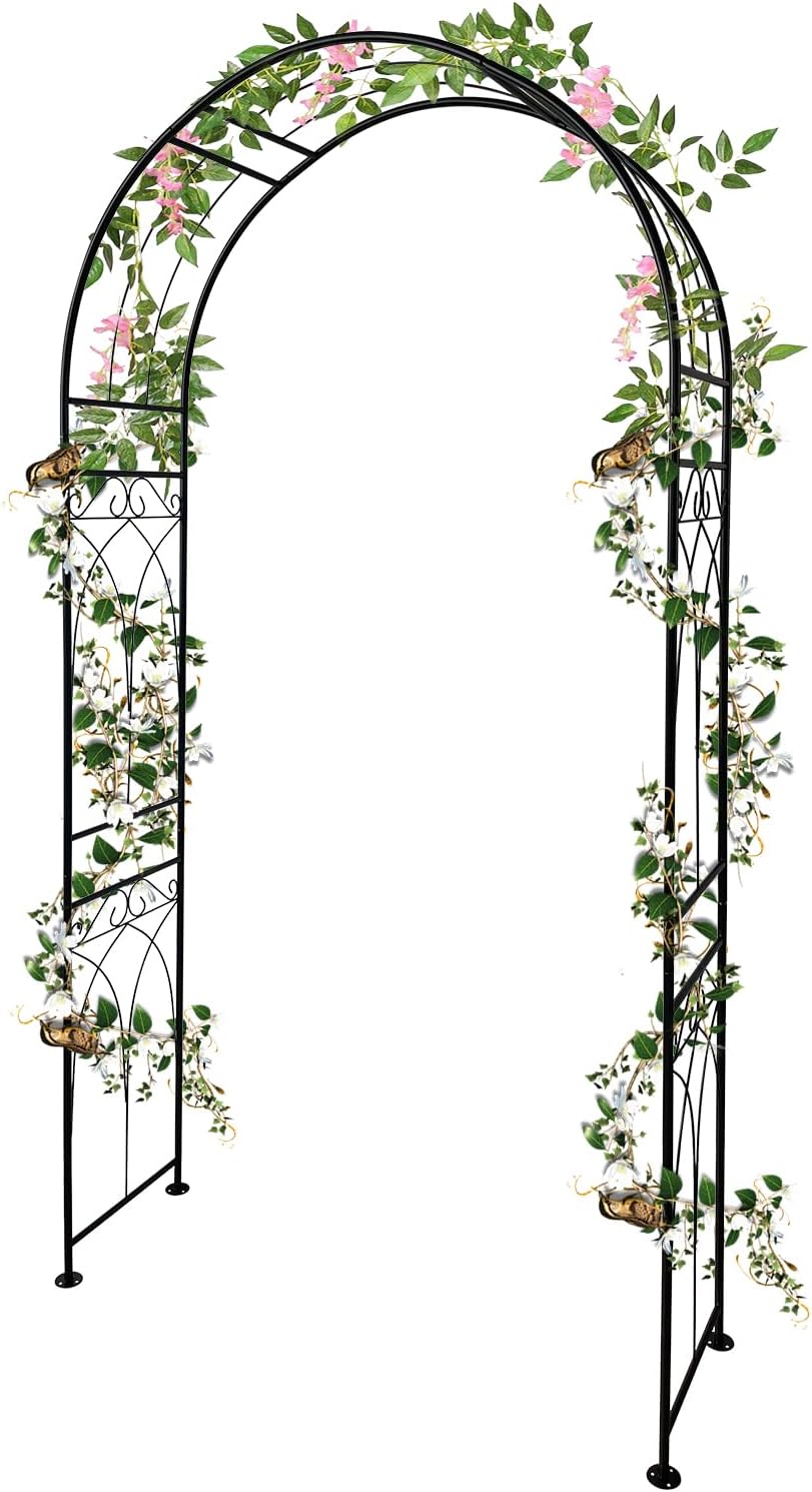 GarveeLife Metal Garden Arch, 88 in H Outdoor Lawn Arbor with Stakes, Garden Arch Arbor Trellis for Climbing Plants, Roses, Vines, Wedding Archway Decor for Lawn, Patio,Party, Backyard, Black