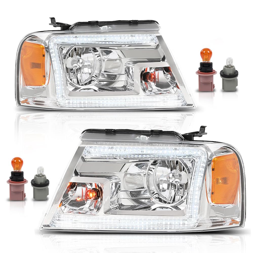 G-PLUS LED DRL Headlights Fit Ford F150 2004-2008, Fit Lincoln Mark LT 2006-2008(NOT Fit 2004 F150 Heritage/Flareside Beds),Pair Headlamps Clear Lens