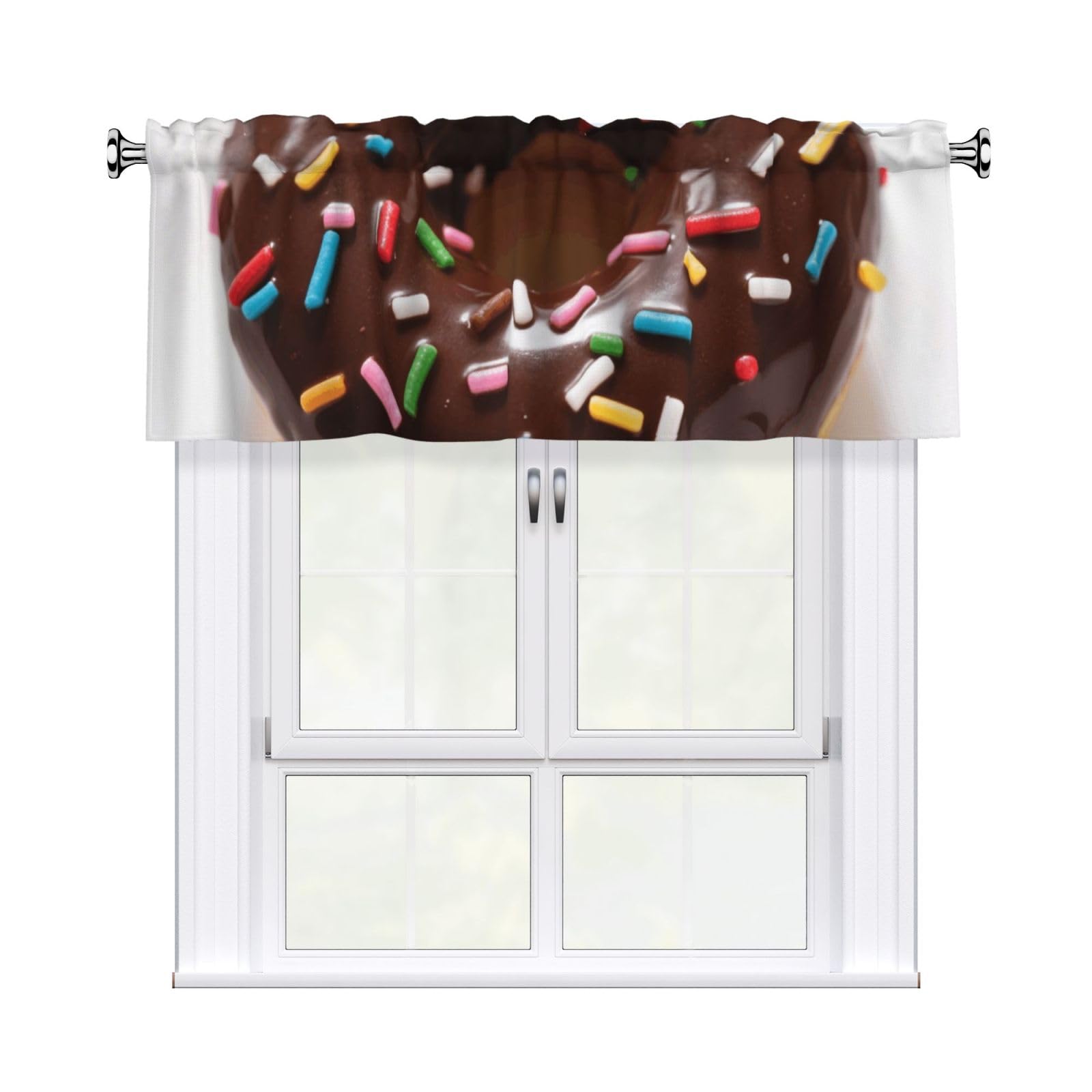 FekiLoot Tasty Chocolate Donut Curtain Valance for Windows, Kitchen Window Valances Rod Pocket Window Treatments Short Curtains Drapes for Bathroom Bedroom Cafe Decor 54x18inch 1 Panel