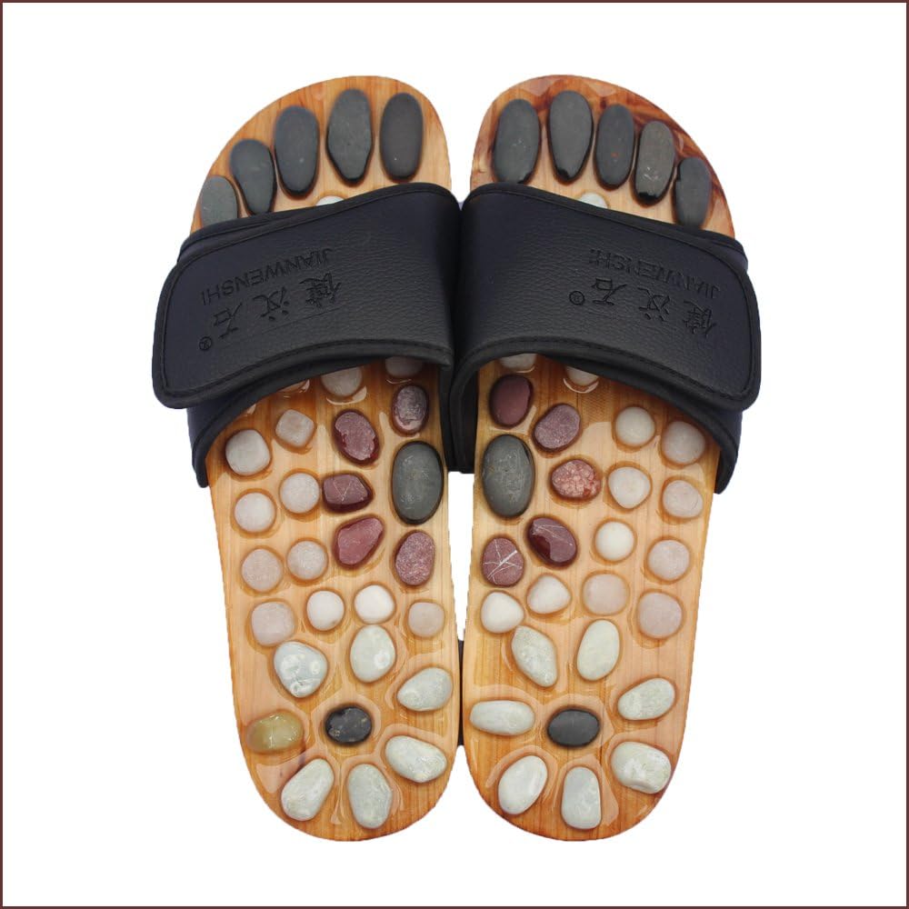 Reflexology Massage Shoes Acupressure Massage Non-Slip Sandals Natural Stone Acupuncture Acupoint Foot Massage Slippers for Men Women