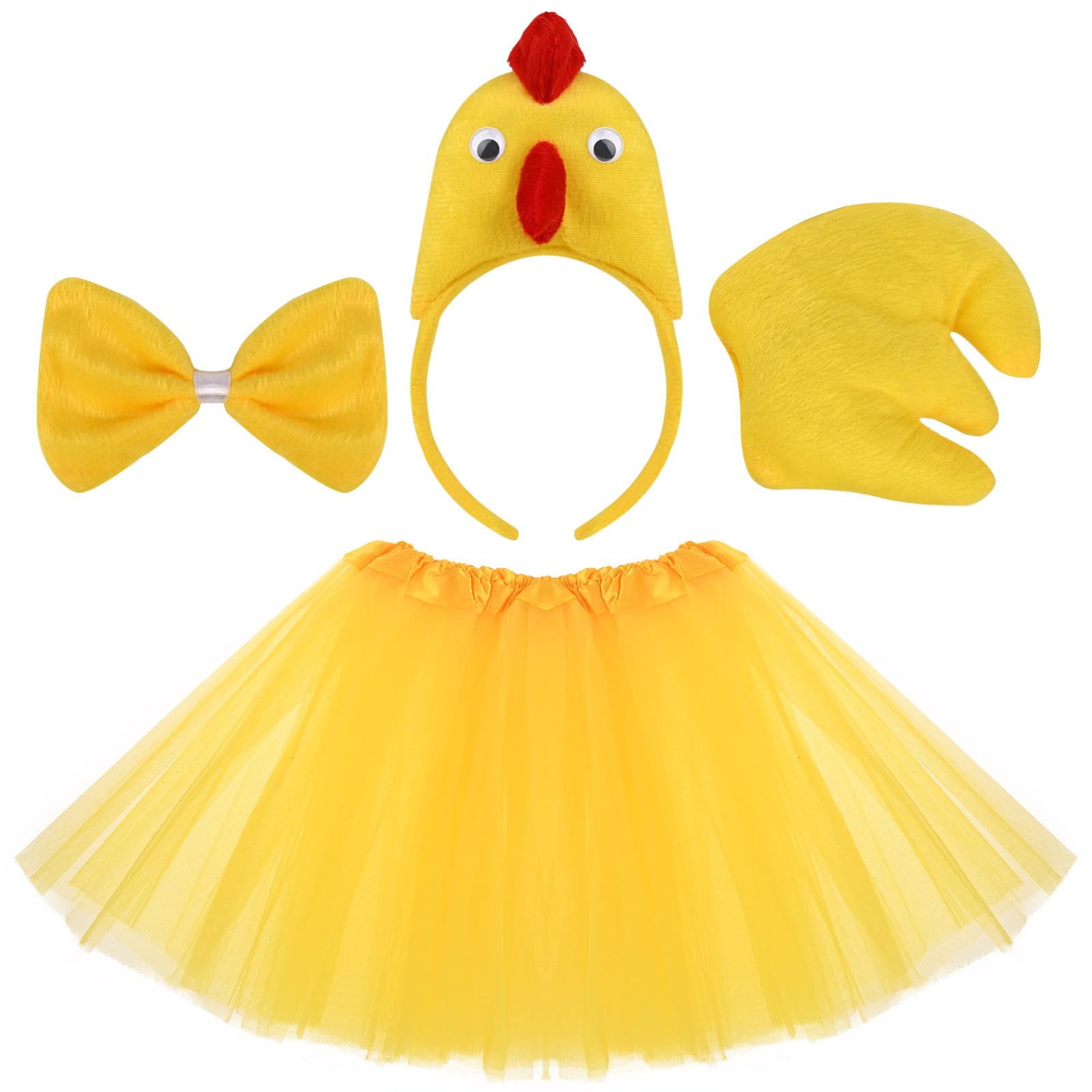 Chicken Animal Costume for Kids Girls,Chick Headband Tail,Bowtie Tutu Dress for Farm Animal Dress UP Halloween Party
