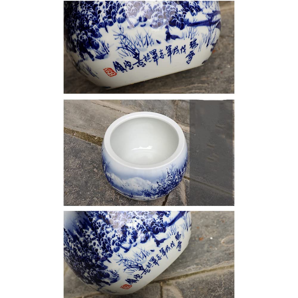 Chinoiserie Ręcznie malowana niebiesko-biała ceramiczna krawędź Kształt garnka Miska dla ryb Sadzarka Jingdezhen Doniczka z otworem drenażowym Doniczka Wystrój wnętrz