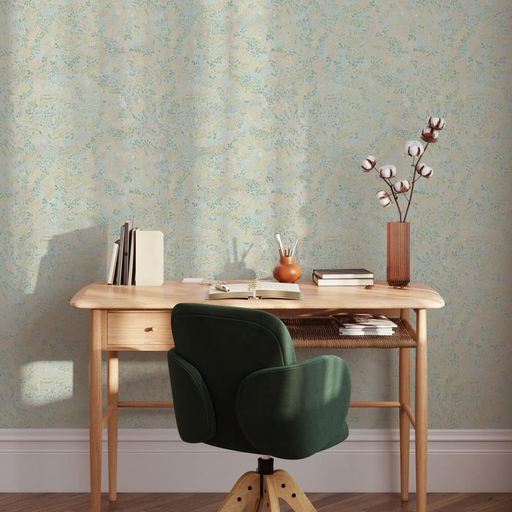 Tempaper Blue Brushstroke Garden Removable Peel and Stick Wallpaper, 20.5 in X 16.5 ft, Made in The USA, Robin's Egg