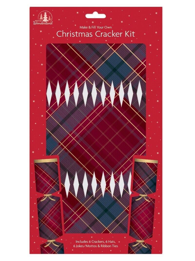 Simply Products Red 6Pc Make And Fill Your Own Christmas Party Cracker Kit - Festive Seasonal Cracker Craft Diy Kit (Tartan)