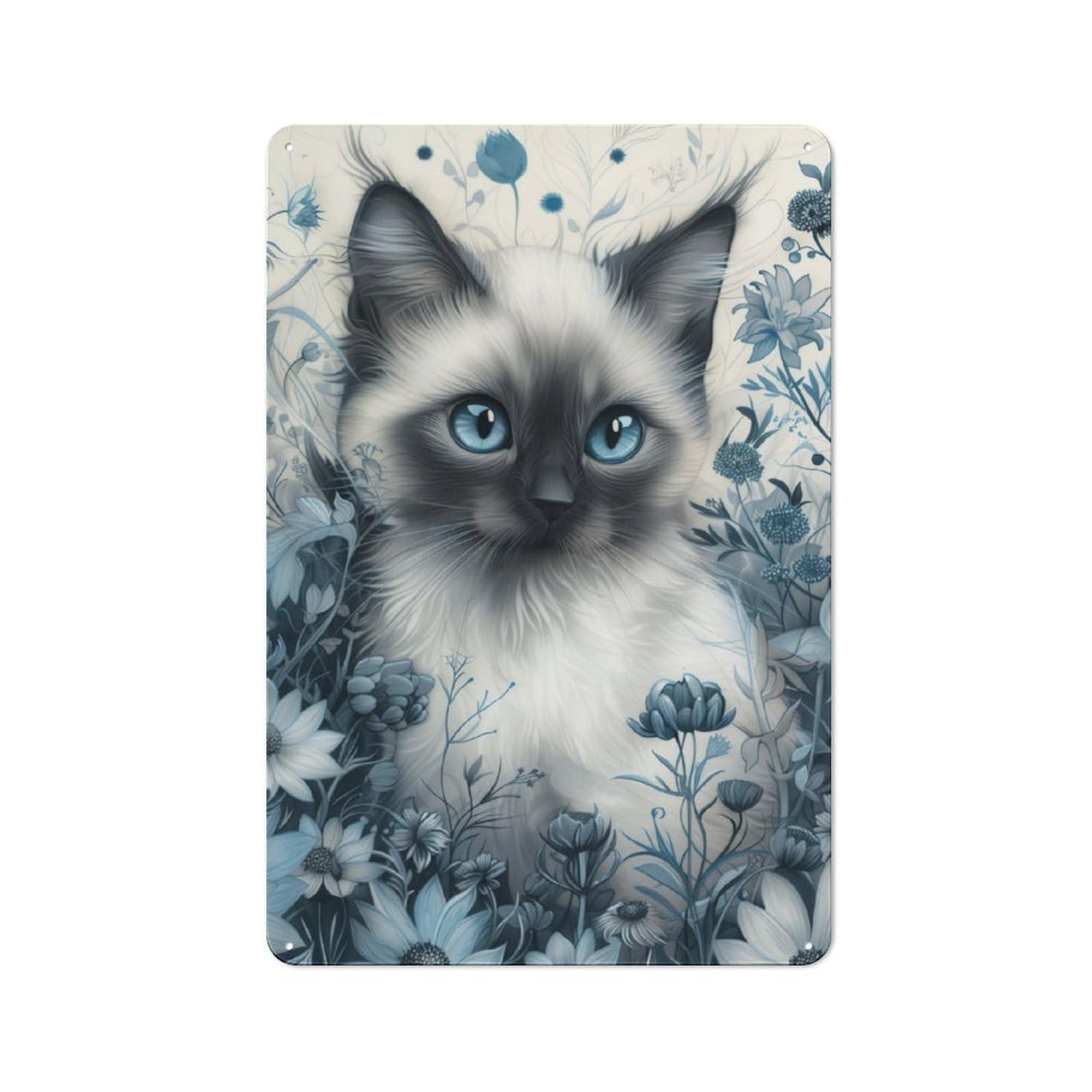 Junmoney Cute Whimsical Siamese Cat Vintage Metal Wall Sign 30X20cm For Garage Or Workshop, For Metal Sign Collectors, For Garage And Workshop Walls