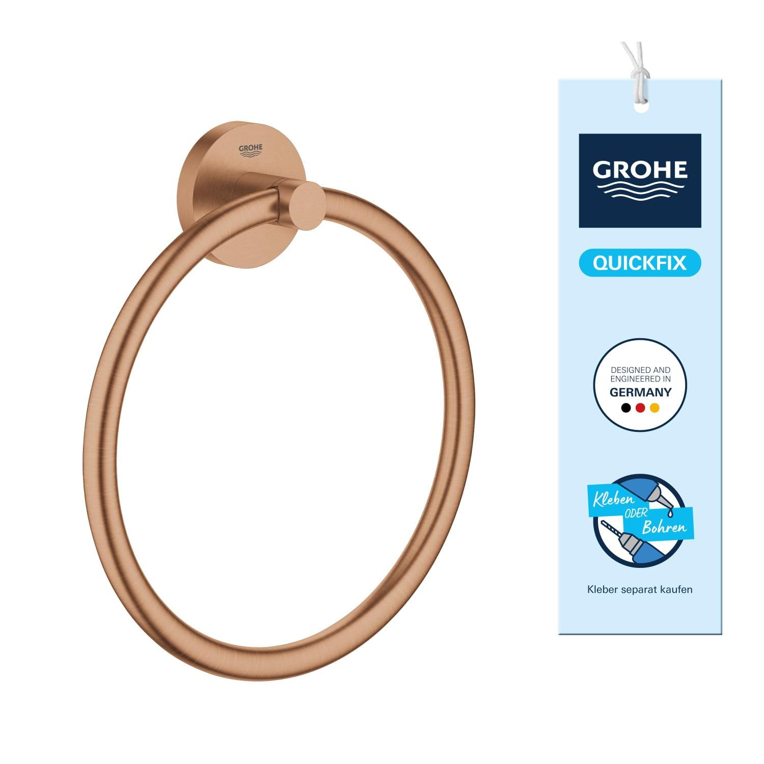 GROHE Start, Handtuchring ohne Bohren (Handtuchhalter rund, zum Kleben oder Bohren, inkl. Schrauben & Dübel, ohne Kleber, 5kg belastbar, verdeckte Befestigung), warm Sunset, Bronze, 41174DL0