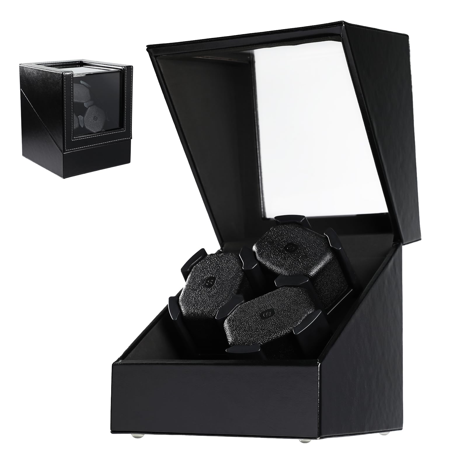 Horloge Winder, voor 1 Automatische Horloges 5 Rotatie Modes Stille Motor Hout Shell Piano Finish Flexibele Horloge Kussen Display Case Box met Zachte Flexibele Horloge Kussens Beige
