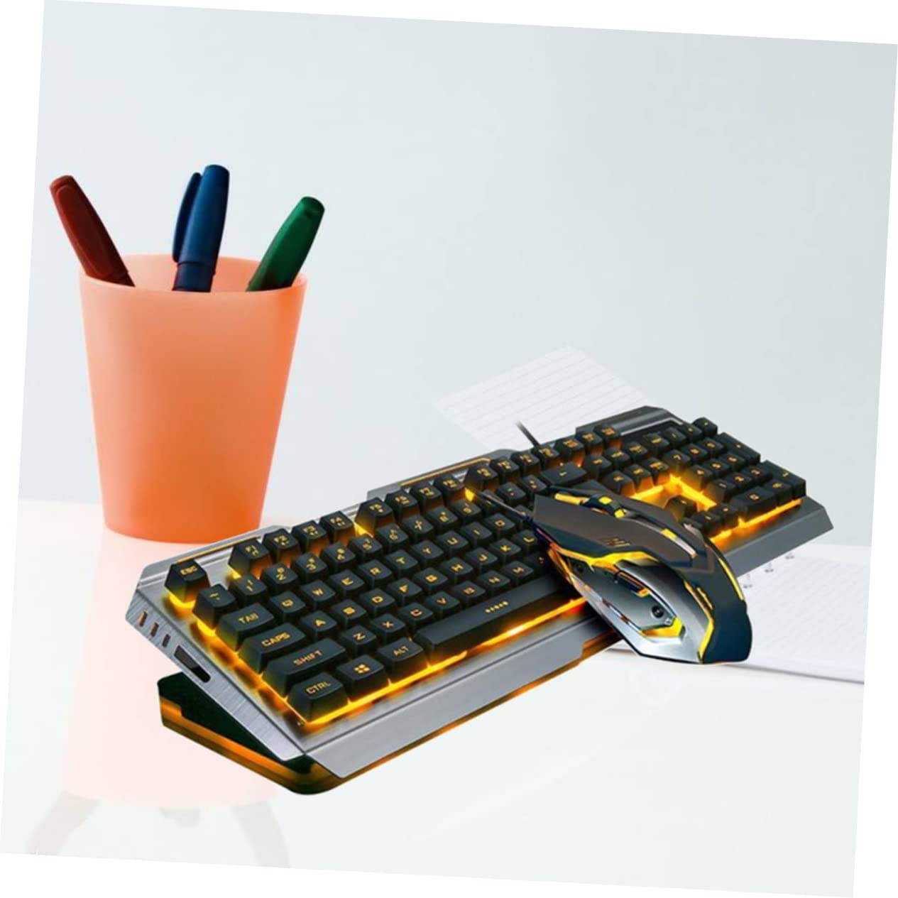 Set Tastiera Meccanica e Mouse Gaming USB Nero Retro | Retroilluminazione Led, Pulsanti Flottanti ad Alta Elasticità, Tasti Multimediali Fn+, Plastica Sabbiata
