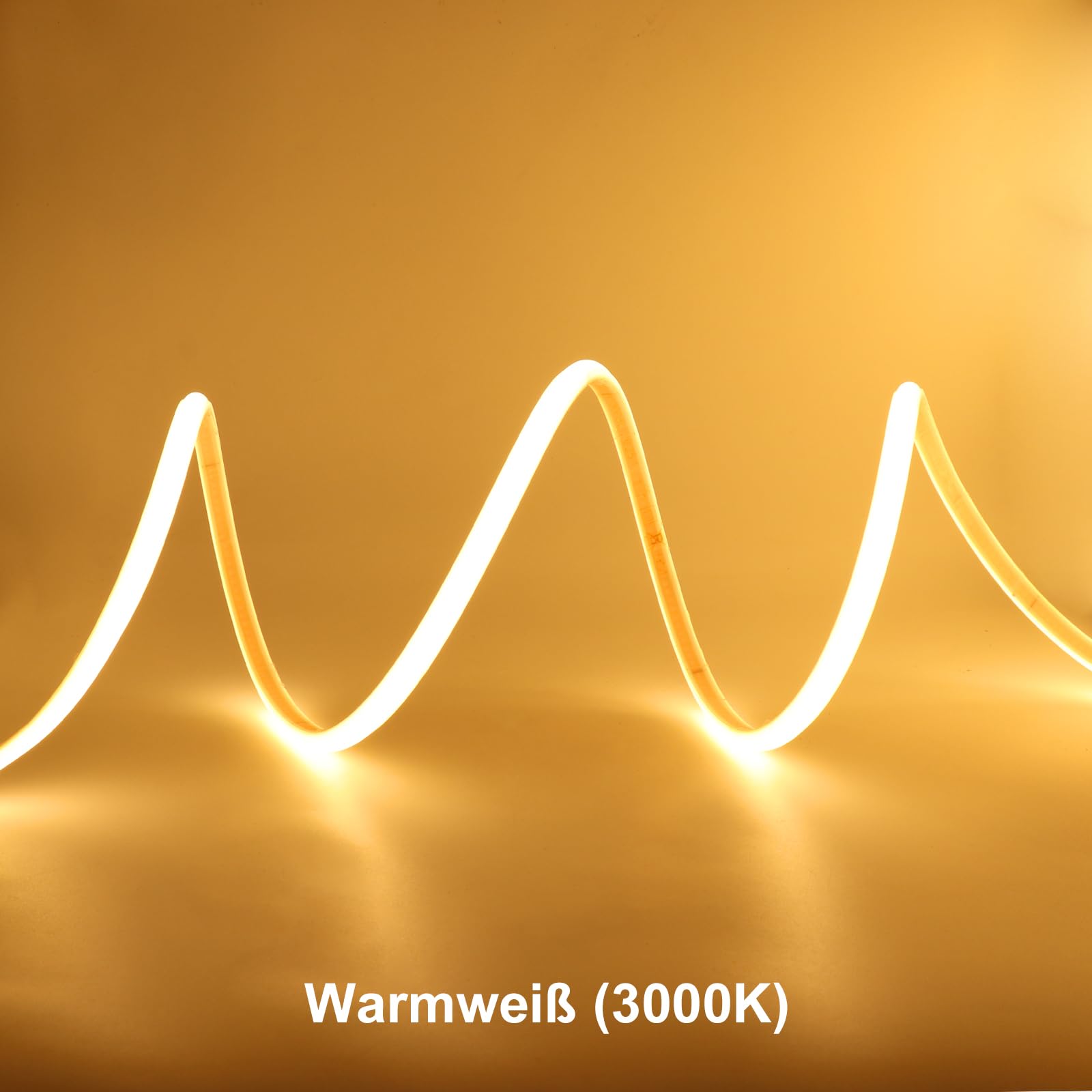 COB LED Streifen 230V 10m Warmweiß 3000K IP67 dimmbar | 296 LEDs/m, direkt an AC 230V ohne Trafo, zuschneidbar alle 12,5 cm, PVC Schlauch für Innen & Außen