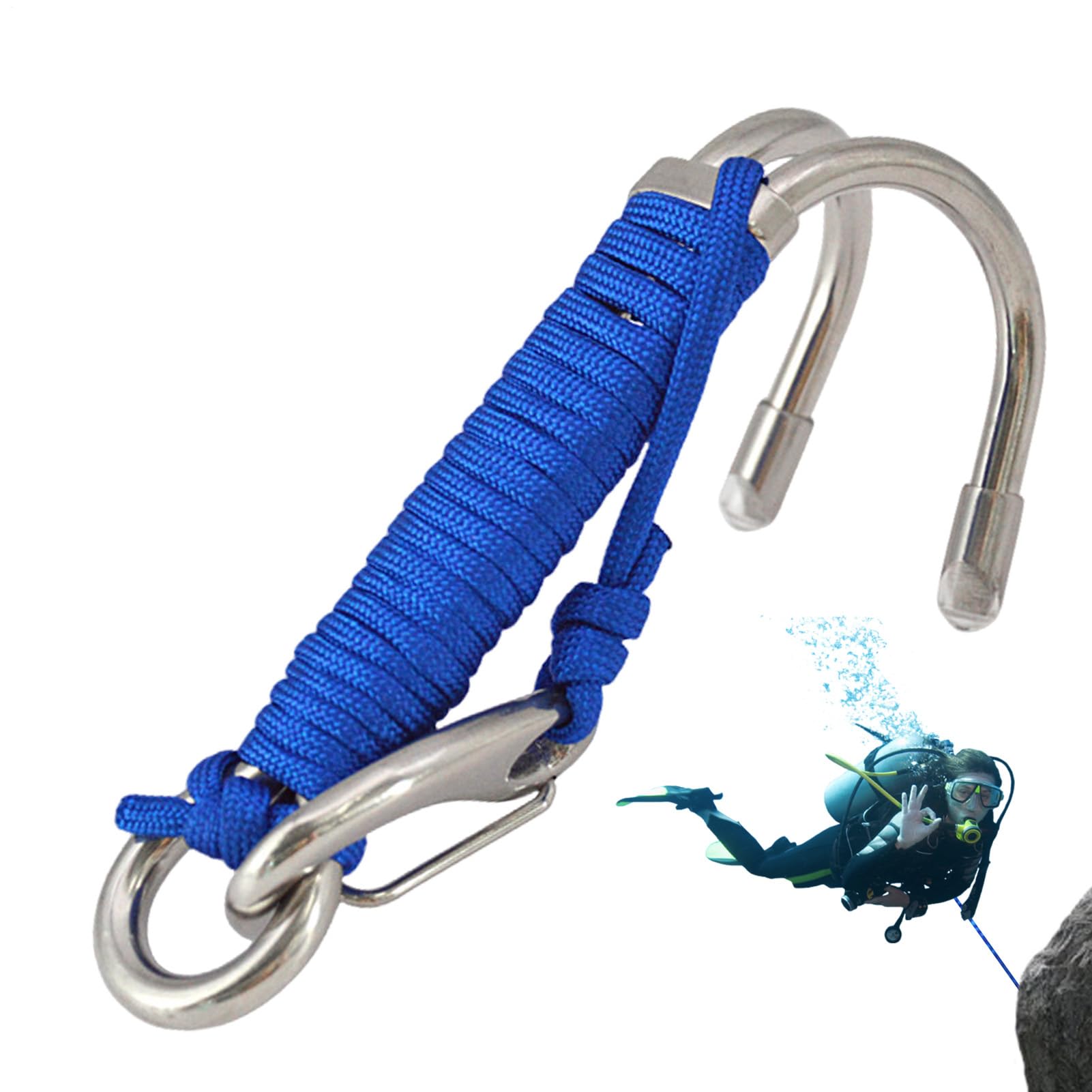 Ganchos para Buceo en Cuevas, Ganchos para arrecifes de Buceo,Ganchos de Buceo de Doble Gancho de Acero Inoxidable | Equipo de Seguridad, diseño de Junta tórica, Cuerda de Seguridad
