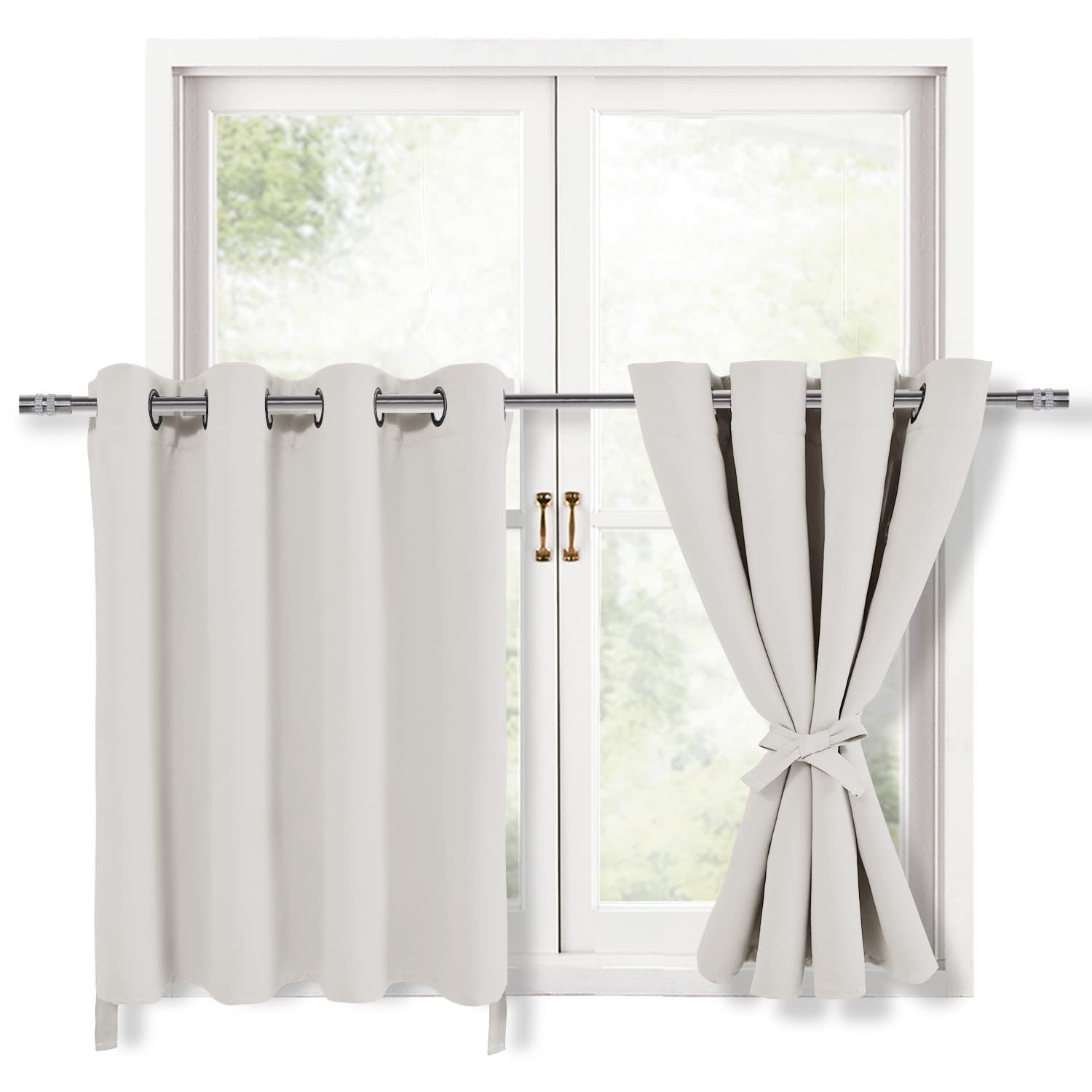 Hiasan Blackout Curtains for Bedroom, Thermal Insulated & Energy Saving Window Curtains for Living Room, Set of 2 Drape Panels Sewn with Tiebacks,52 *