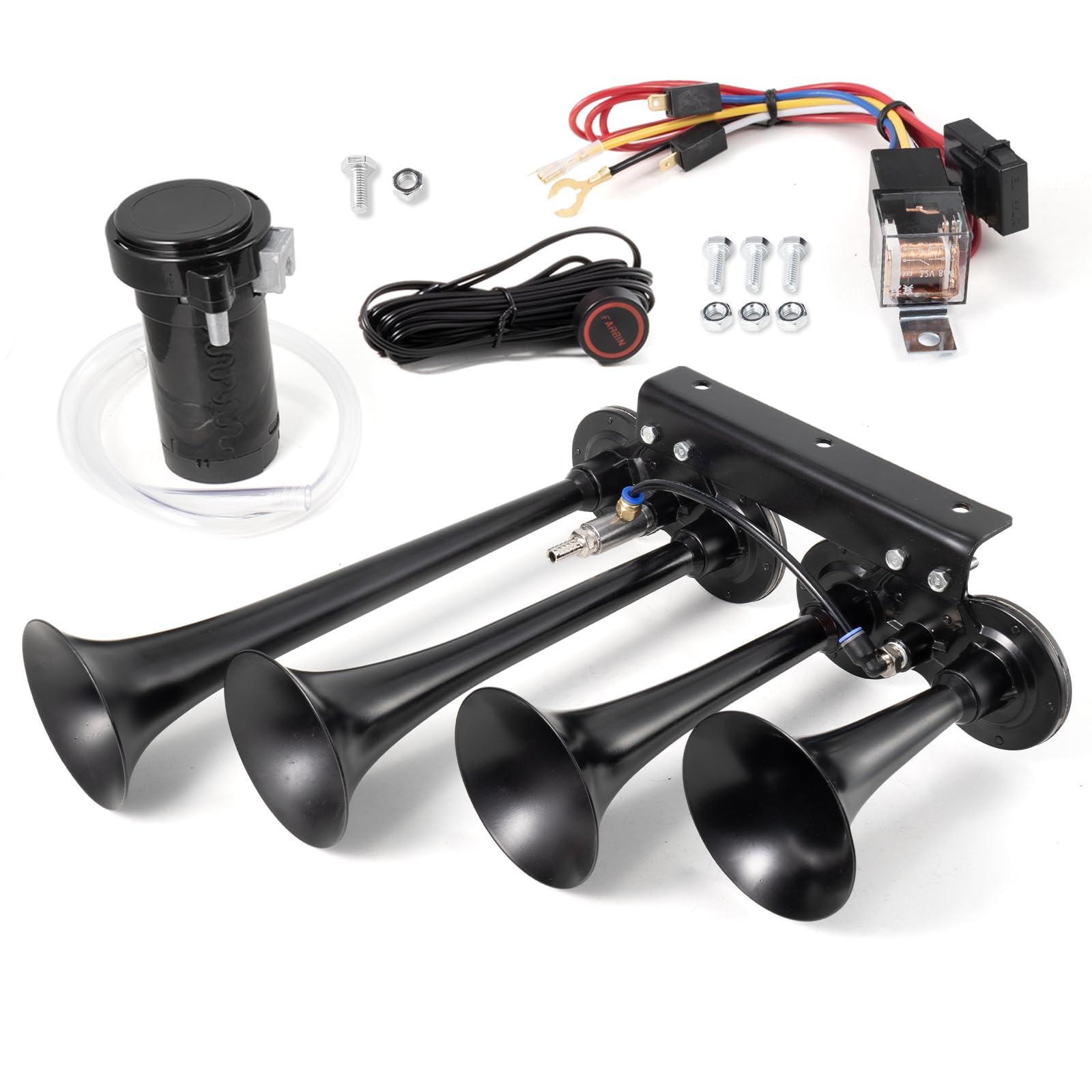 Air Horn for Truck 4 Trumpet Train Horns with Compressor Loud Truck Horn