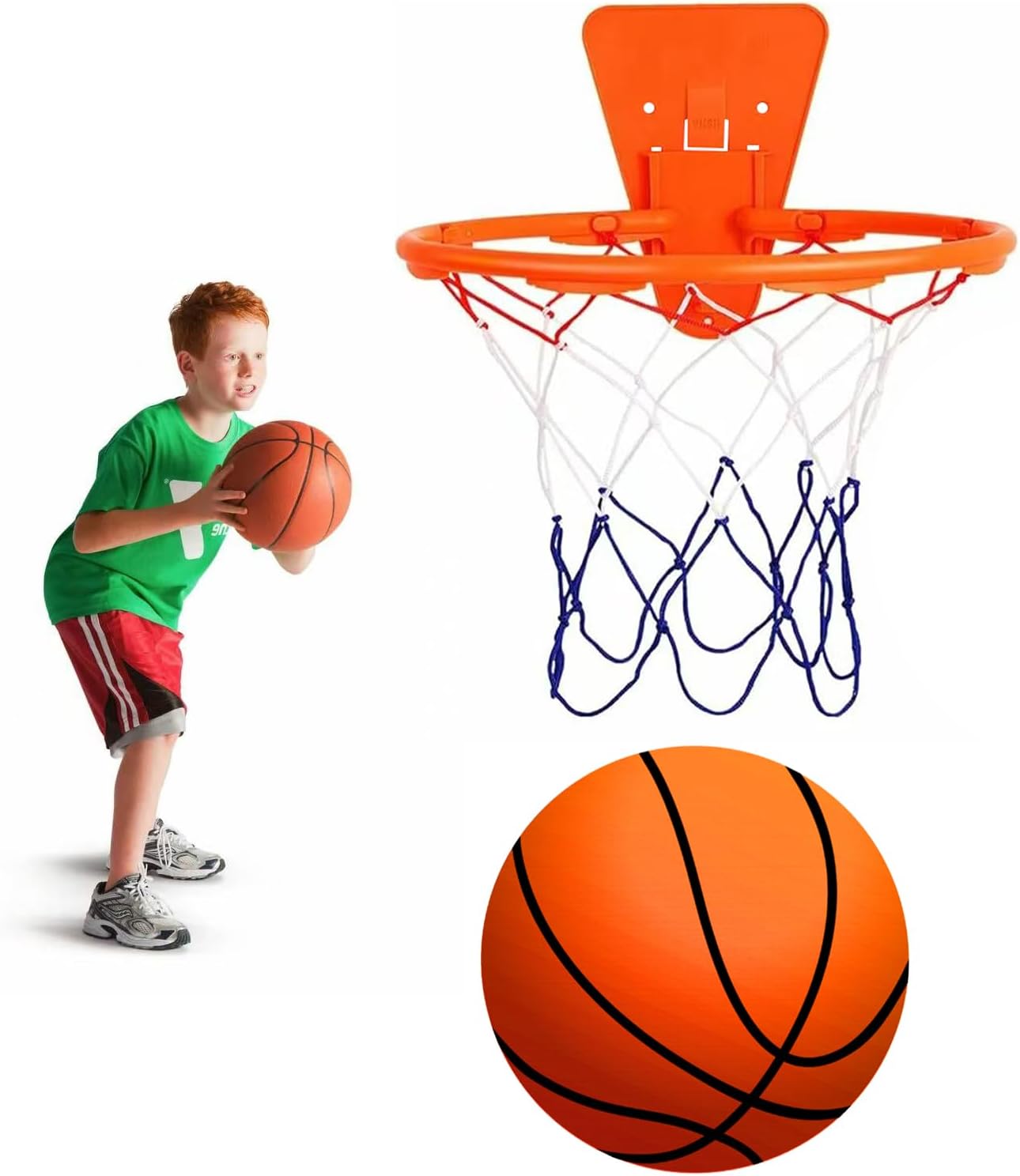 Silent Basketball and Hoop Set, Indoor Silent Basketball, 2025 Upgrade Quiet Foam Indoor Training Ball with Wall Mount Hoop, No Noise with Foldable Hoop, Ball Frame for Kids Teens Adult (No.5)