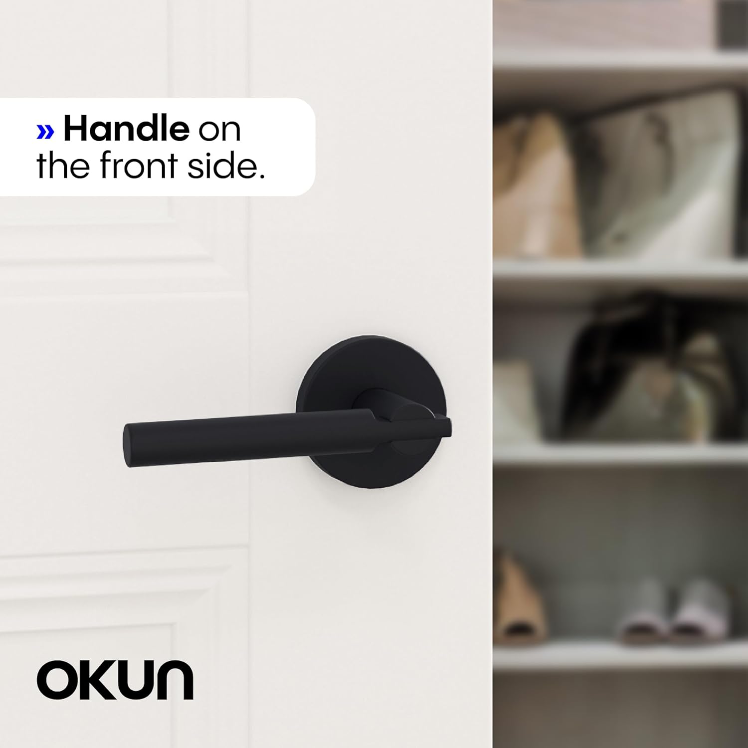 Okun Terra Dummy Door Handle – 2 Pack, Reversible, Non-Turning Lever for Closet, Pantry, or Hallway Doors – Matte Black Finish