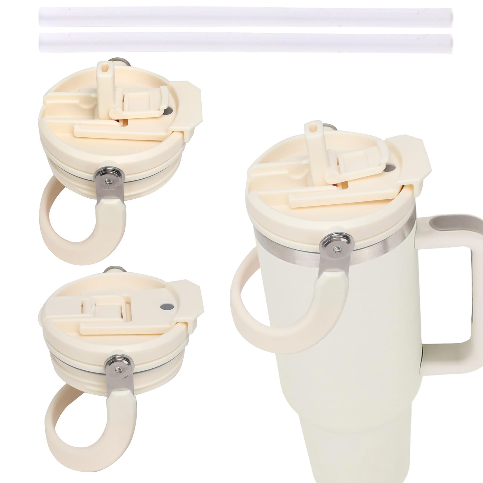 DOINEUFL 2 Pcs Stanley Cup Lid with Straw, 40 Oz, Plastic, Wide Mouth, Reusable, Leak Proof, Dust Proof, Fit for Stanley 40oz Cup