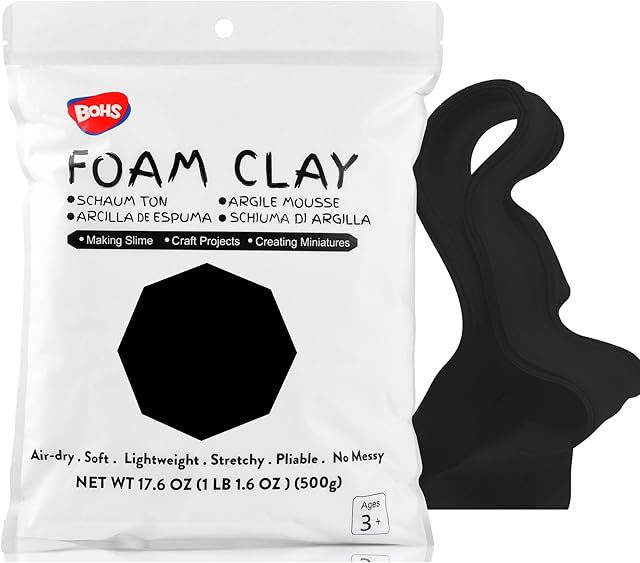 BOHS Czarna piankolina  giętka, miękka glinka, która wysycha na powietrzu  do projektu szkolnego, Cosplay, sztucznych wypieków, wyrobu slime  500 gram