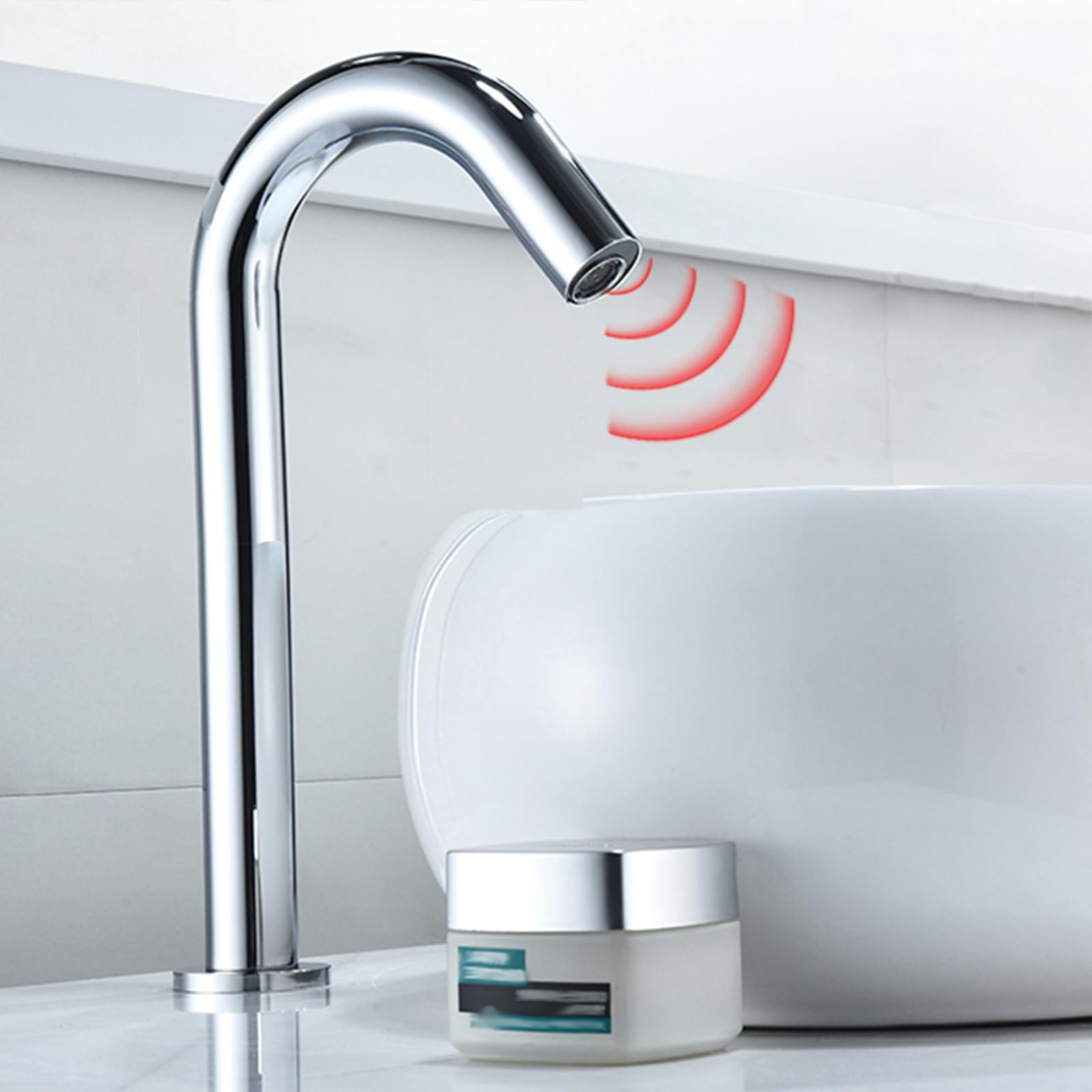 XJTNLB Grifo Lavabo Sensor Automático Grifo Automatico Baño Caño Cuello de Cisne Griferia Baño Agua Fría y Caliente,Oro,Alto