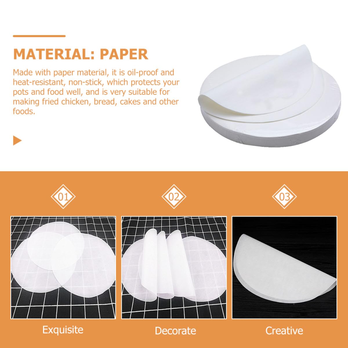 Papier Parchemin Rond Blanc Résistant Haute Température et Antiadhésif pour Cuisson et Grillade à Domicile, Lot de 500 Feuilles en Papier de Cuisson
