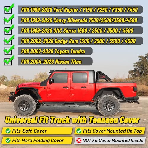 Image of MONOKING Universal Truck Bed Roll Bar with Brake Light & Light Mount, Heavy-Duty Dual-Tube Sport Bar Compatible with Tonneau Cover, Customizable DIY Side Panels for F150 Silverado Ram Tundra Titan