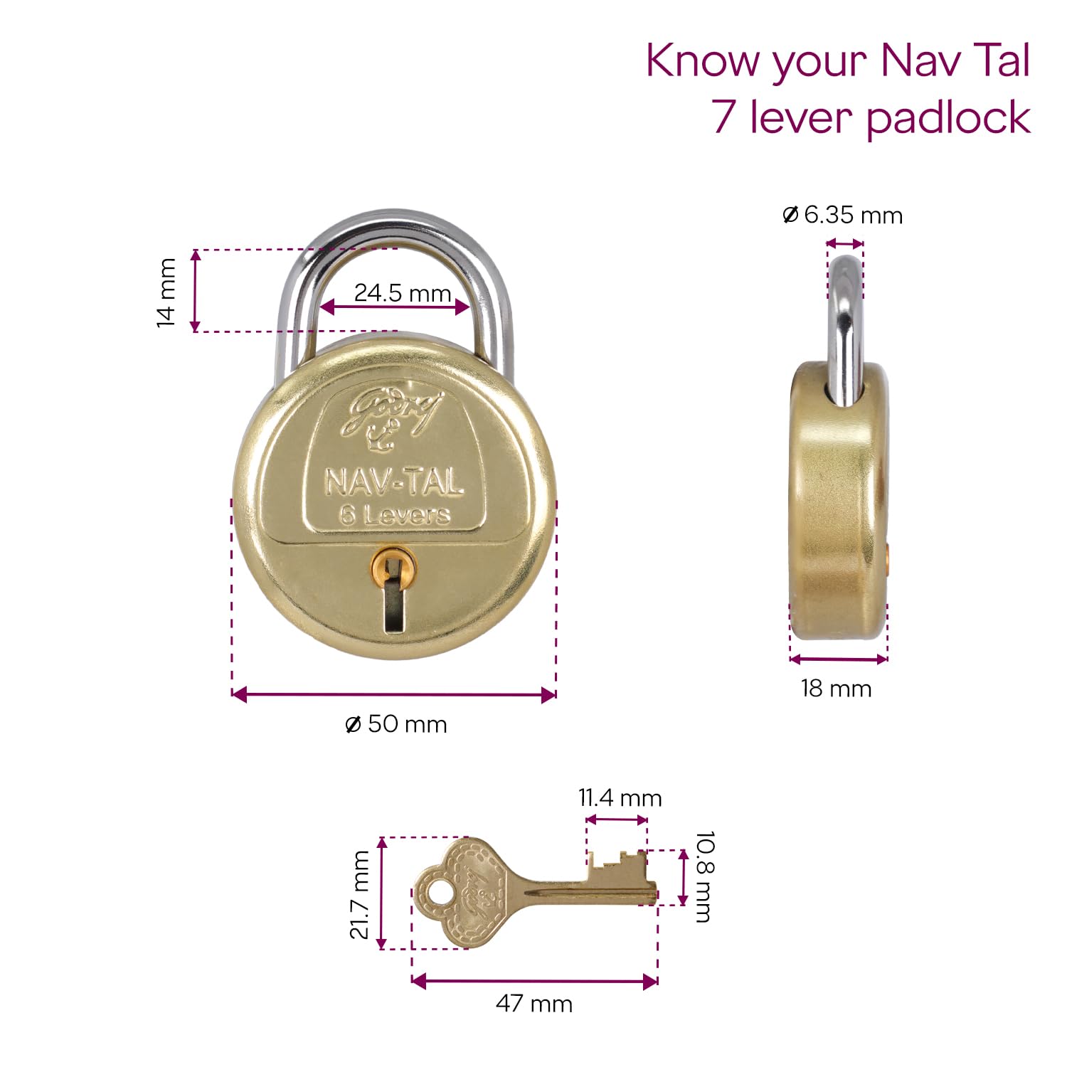 Godrej Locks I Navtal 6 levers 50 mm I Padlock for Main Door I Gate Lock I Tool Box, Shutters, Shops & Offices I Strong Hardened Corrosion Resistant Shackle I Brass Material | 1 Year Warranty — Amazon image 9