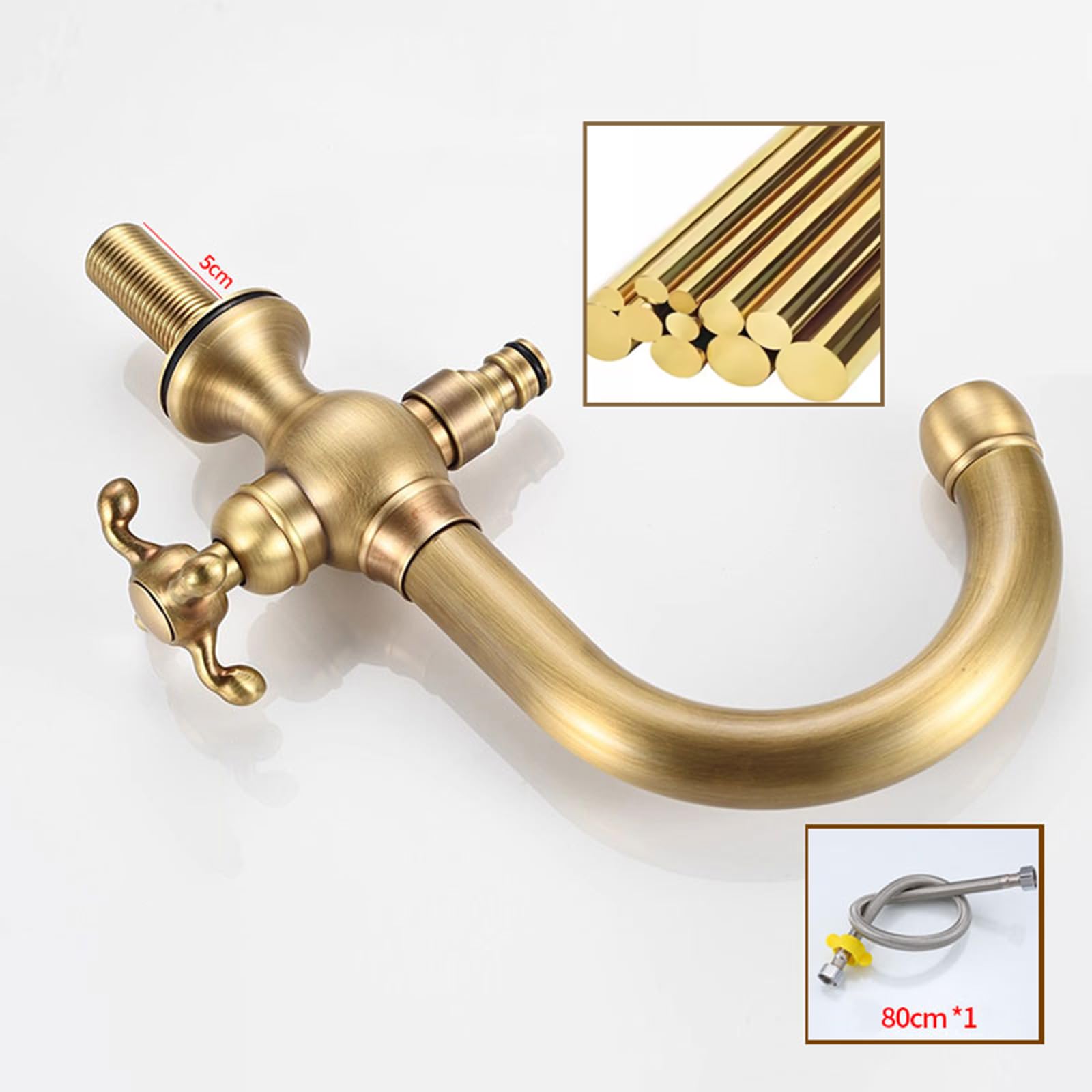 Grifo Exterior Jardin Antihielo Grifo Lavadora Doble Salida 1/2 Grifos Mezclador De Un Solo Orificio Latón 1 Mando,Antigüedad