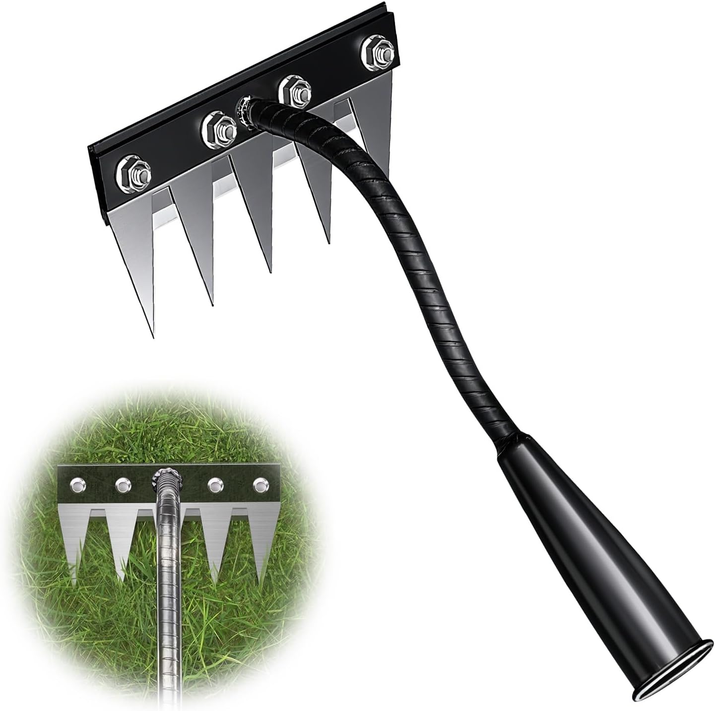 Rastrillo de deshierbe de hierro, herramienta desmontable de 5 dientes para jardinería con agarre ergonómico, herramienta de extracción de