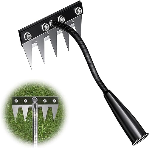 Rastrillo de deshierbe de hierro, herramienta desmontable de 5 dientes para jardinería con agarre ergonómico, herramienta de extracción de