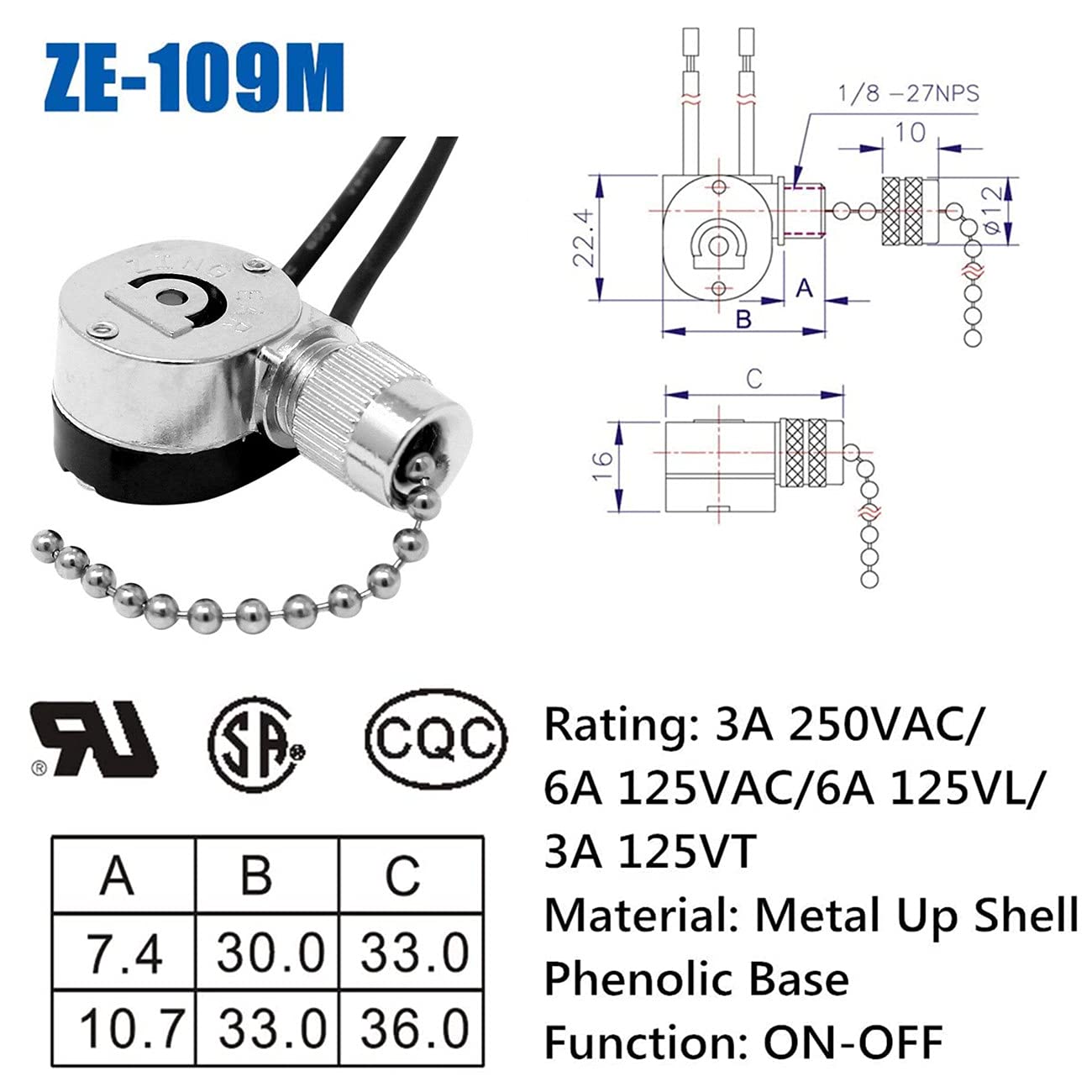 Zing Ear Pull Chain Switch - ON-OFF Replacement -2 Zing Ear Pull Chain Switch - ON-OFF Replacement -2