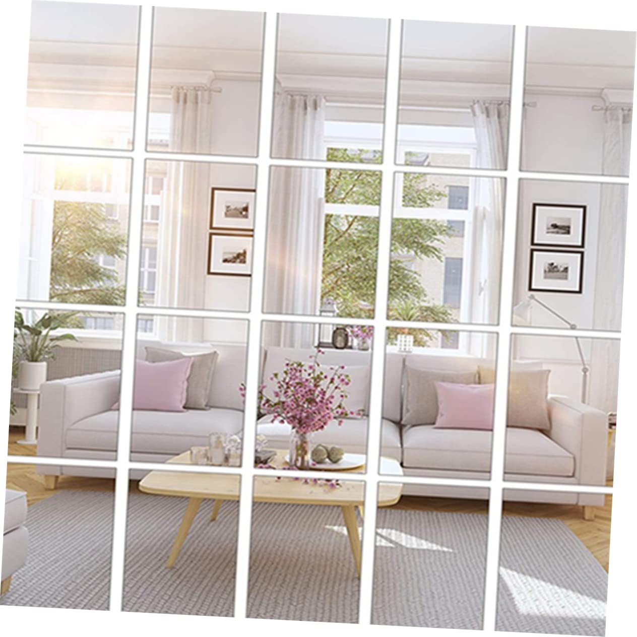 KONTONTY 4pcs Self-Adhesive Acrylic Wall for Home Decor Frameless Mirror Tiles for Living Room Bedroom to Apply Smooth