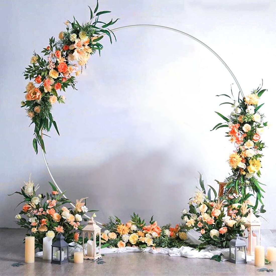 Doingart 6.8ft (2M) White Round Metal Wedding Arch,Circle Balloon Arch Stand for Garden, Yard, Wedding, Bridal, Indoor Outdoor Party Decoration (Does not Include Decorative Bouquets, Balloons, etc.)