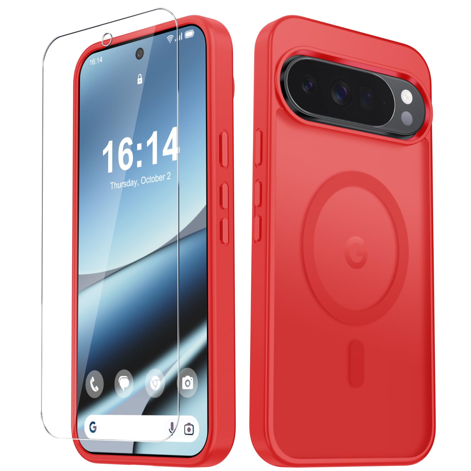 for Google Pixel 10 Pro XL Case, Matte Magnetic Cover, Red | Fit for MagSafe, Screen Protector included, Shockproof Military Grade Protection, Translucent Frosted Back