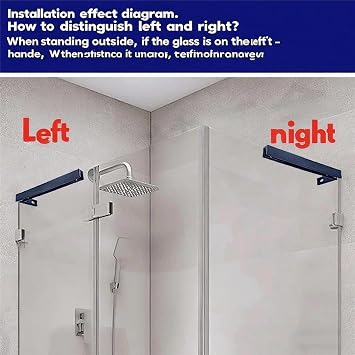 Fixed Glass Shower Panel Glass to Wall Support Bar, Frameless Shower Glass Clamp L Shape Stabilizer Mounting Bracket, No-Drill-in-Glass (Black, Right)