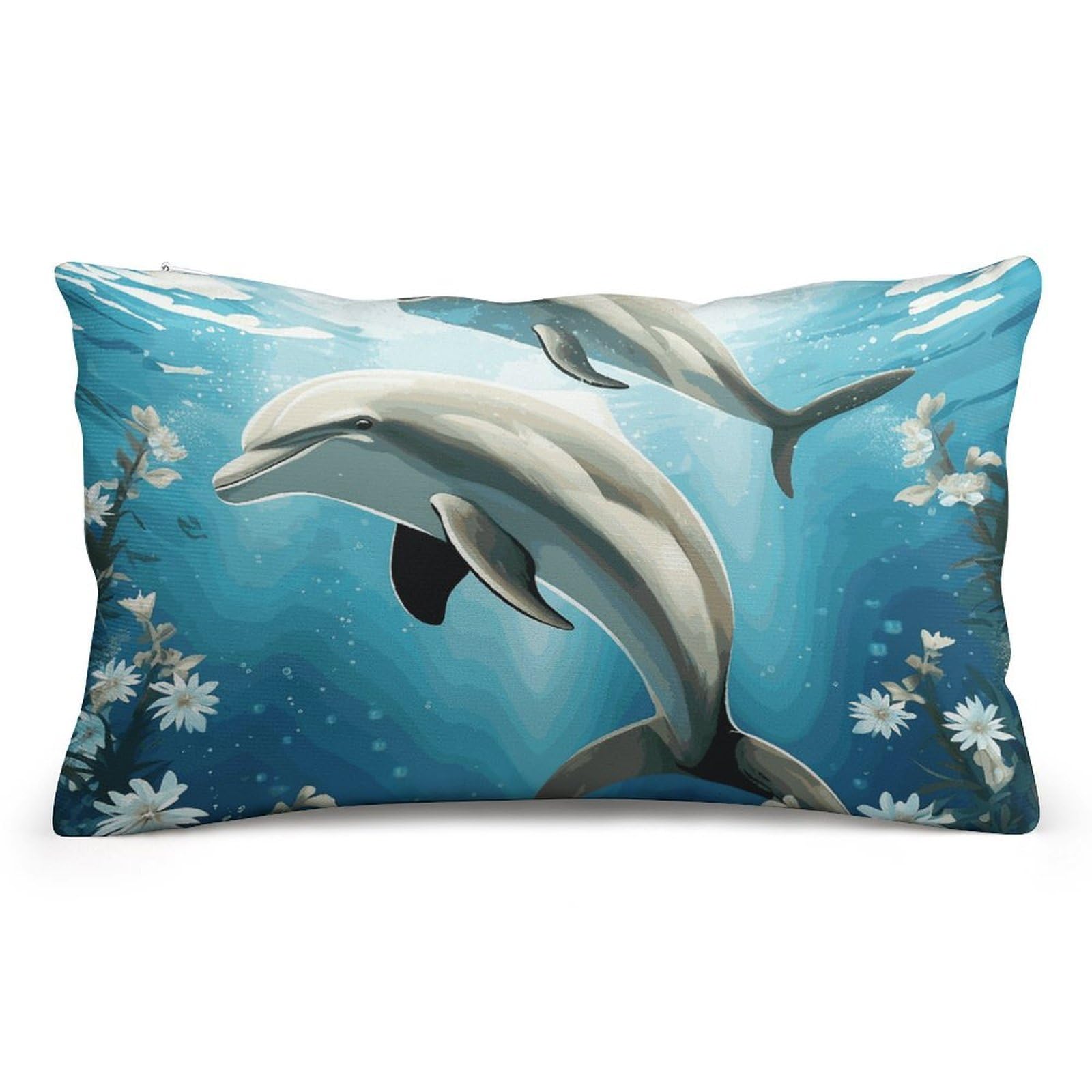Velvet Pillowcases Standard Size 8"x12", Ultra Soft Breathable Pillow Cases for Bed, Luxury Cozy Fuzzy Pillow Shams, Lumbar Pillow Cover, Kiss Dolphin Tale Cushion Case Home Decor