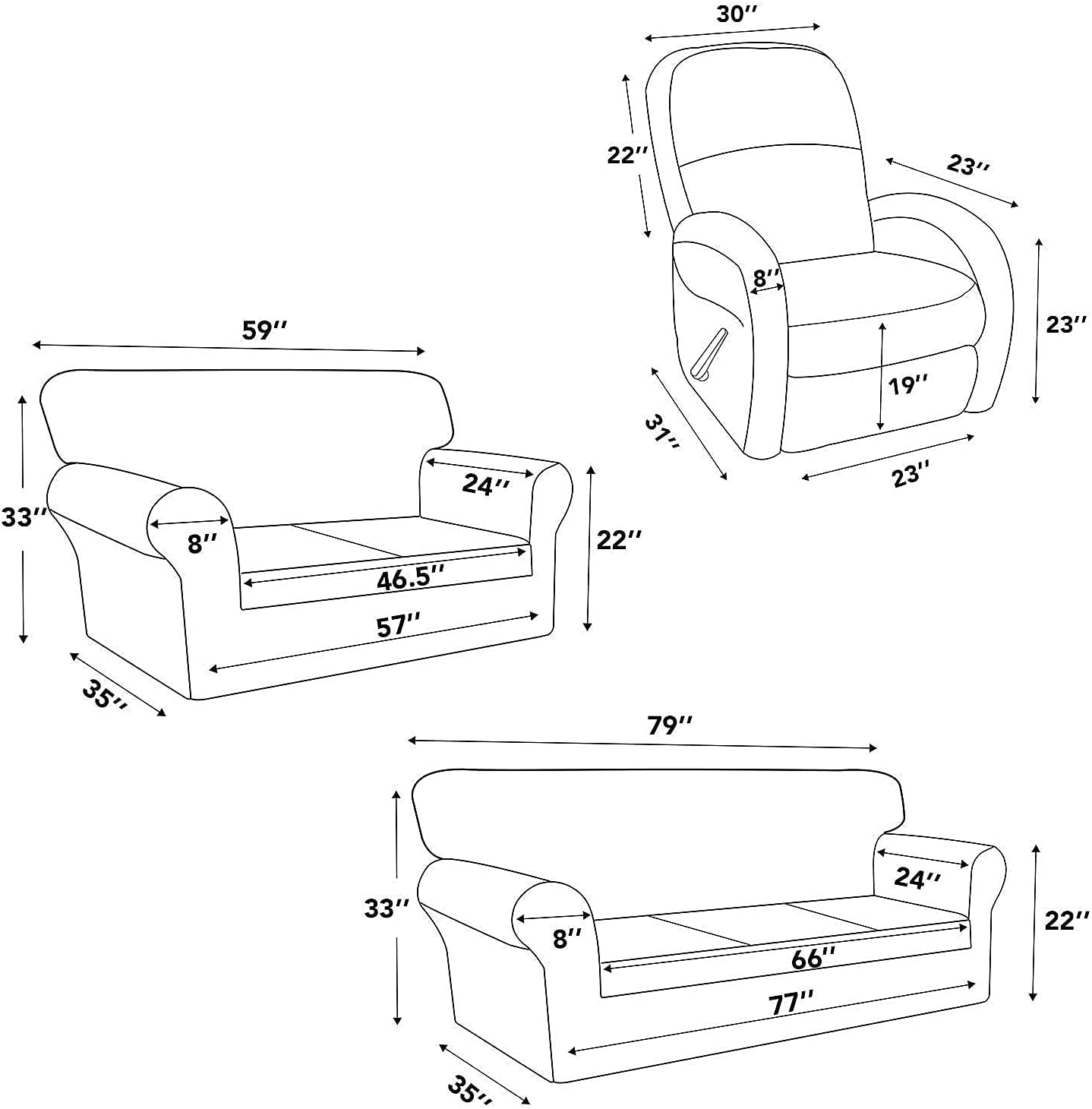 Easy-Going Loveseat slipcover Bundles Sofa slipcover Bundles Recliner slipcover