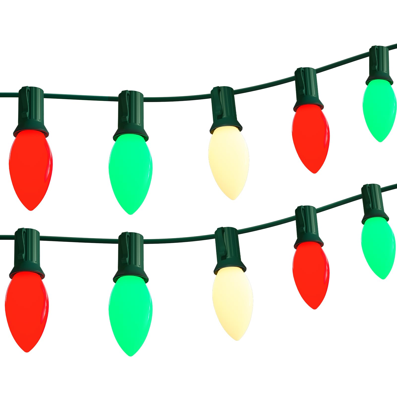 Guirnalda de luces LED C9 multicolor de 25 pies, luces de Navidad vintage con 27 bombillas C9 rojas/verdes/blancas, luz de patio colgante al aire libre para árbol de Navidad, camino, techo, decoración