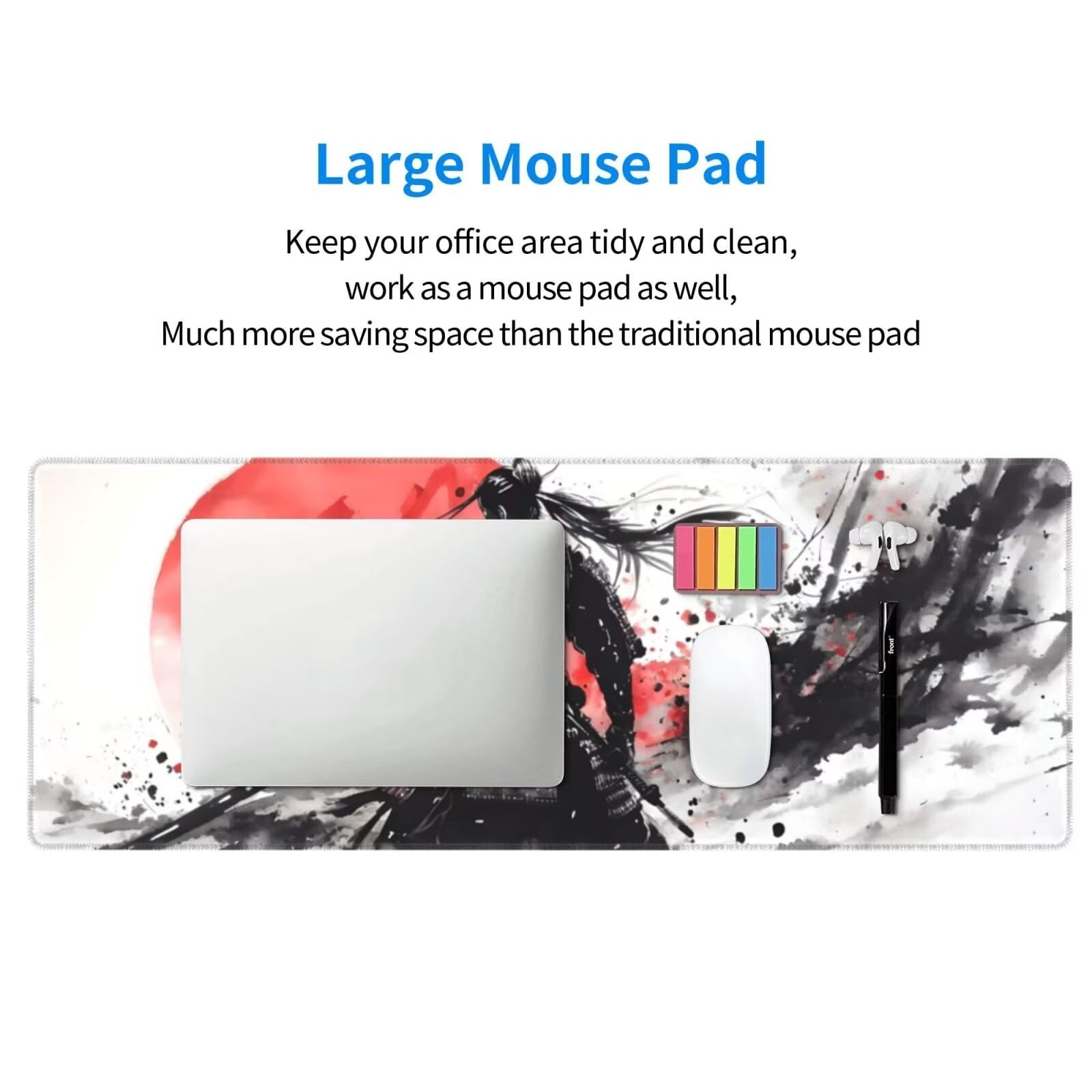 Tappetino Mouse, Tappetino Mouse Gaming Grande XXL 1500x800x3mm Tappetino Scrivania Mouse Pad, Base in Gomma Antiscivolo, Bordi Cuciti,Lavabile, Mousepad per Ufficio e Gaming (Samurai giapponesi) R568
