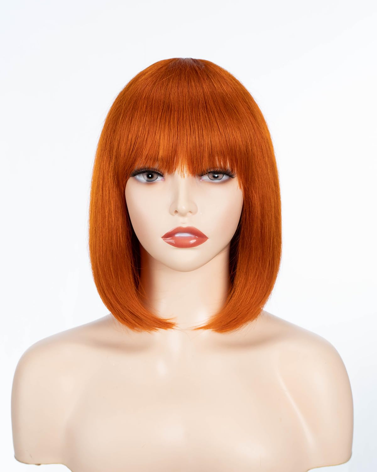 JOEDIR LUX Bob Straight Human Hair Orange Wig Wear and Go Glueless Wig with Bangs for Women, S ORANGE-10
