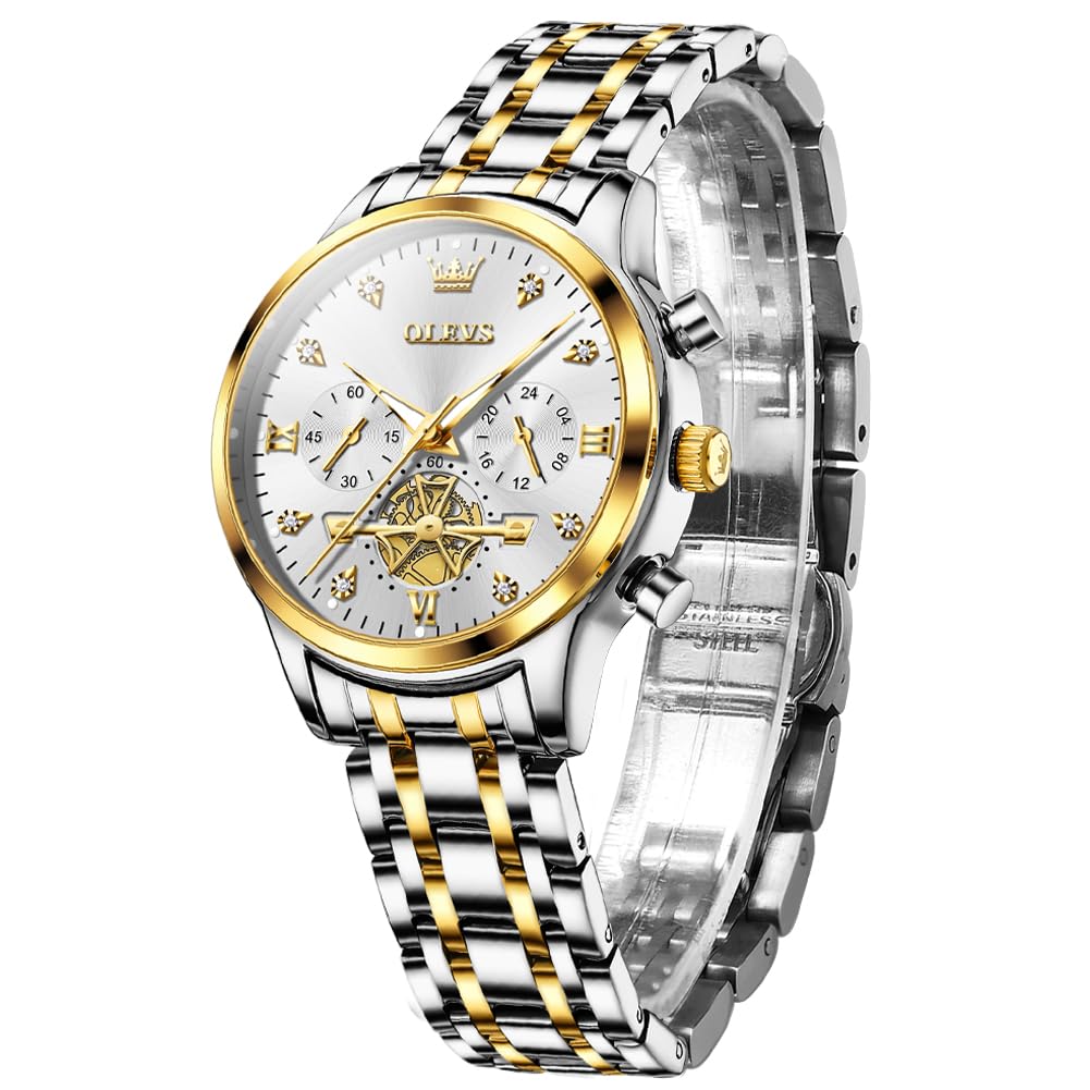 OLEVSWomen Watches Luxury Diamond Wrist Watches for Women Gold and Silver Stainless Steel Waterproof with Date Quartz Ladies Watch