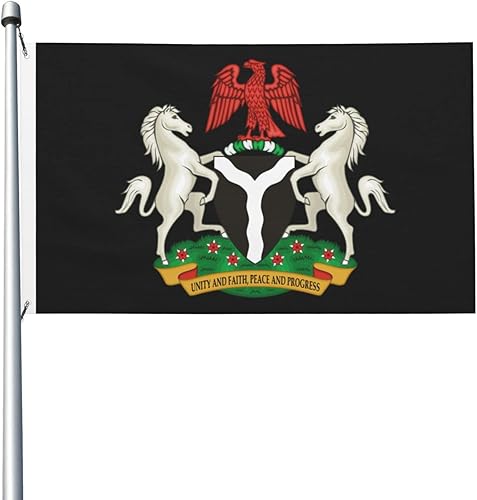 Bandera de Nigeria con escudo de armas de Nigeria de 3 x 5 pies, banderas de doble cara para exteriores, banderas decorativas duraderas para patio,