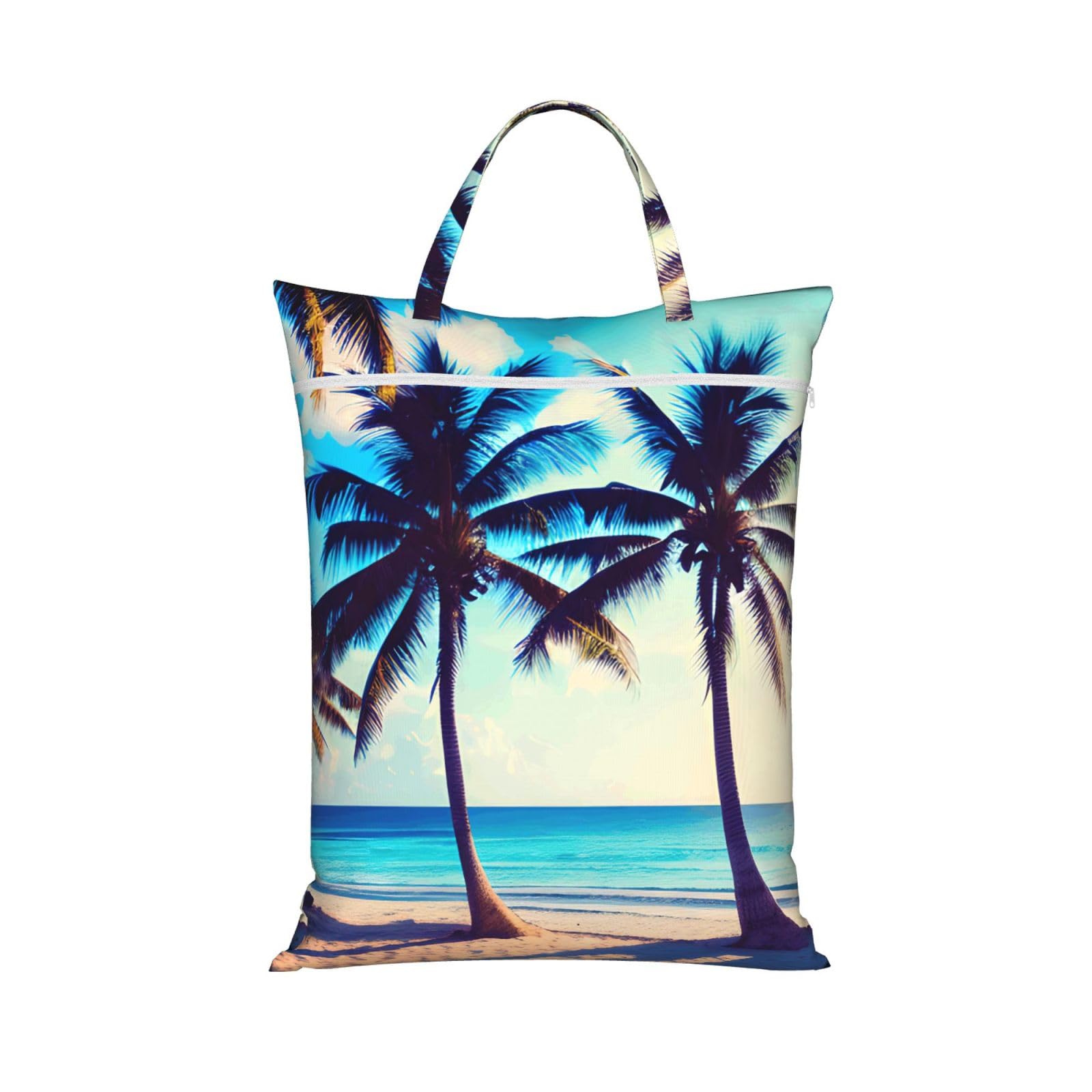Beach Palm Trees 1 Print Travel Laundry Bag Foldable Lightweight Camping Beach Dorm Weekend Getaways
