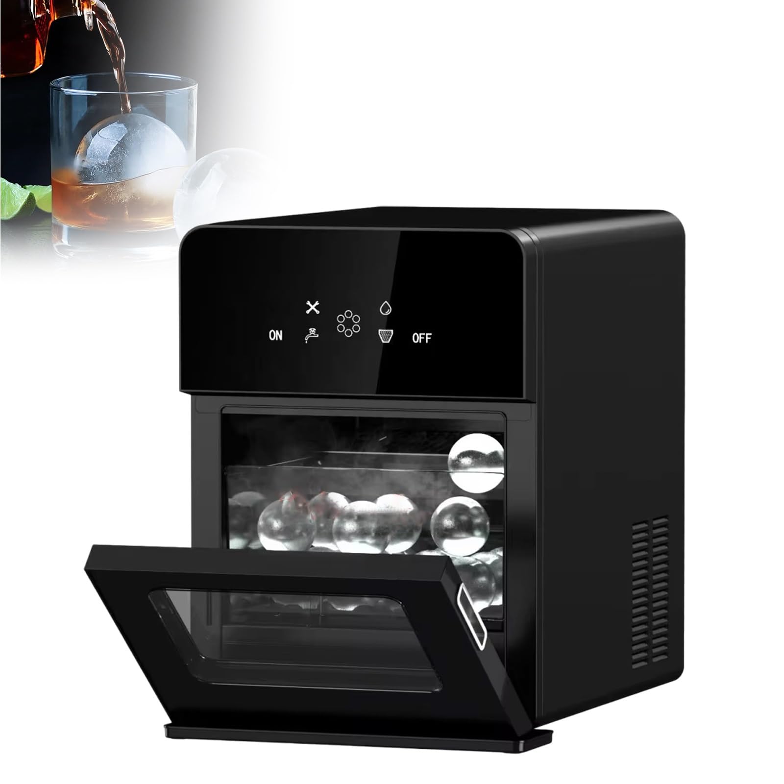 Macchina per sfere di ghiaccio trasparenti, forma sfere rotonde da 5 cm, produce 4 sfere in 40 minuti, ampio contenitore per 40 pezzi, dispositivo autopulente con un solo tocco per bar domestico