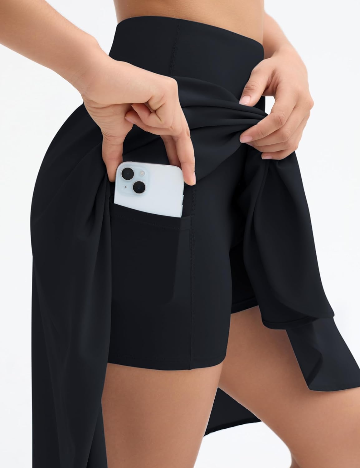 Origiwish Women's High Waist Flowy Midi Skirts Asymmetric Ruffle Hem High Low Skorts with Built-in Shorts - Image 3