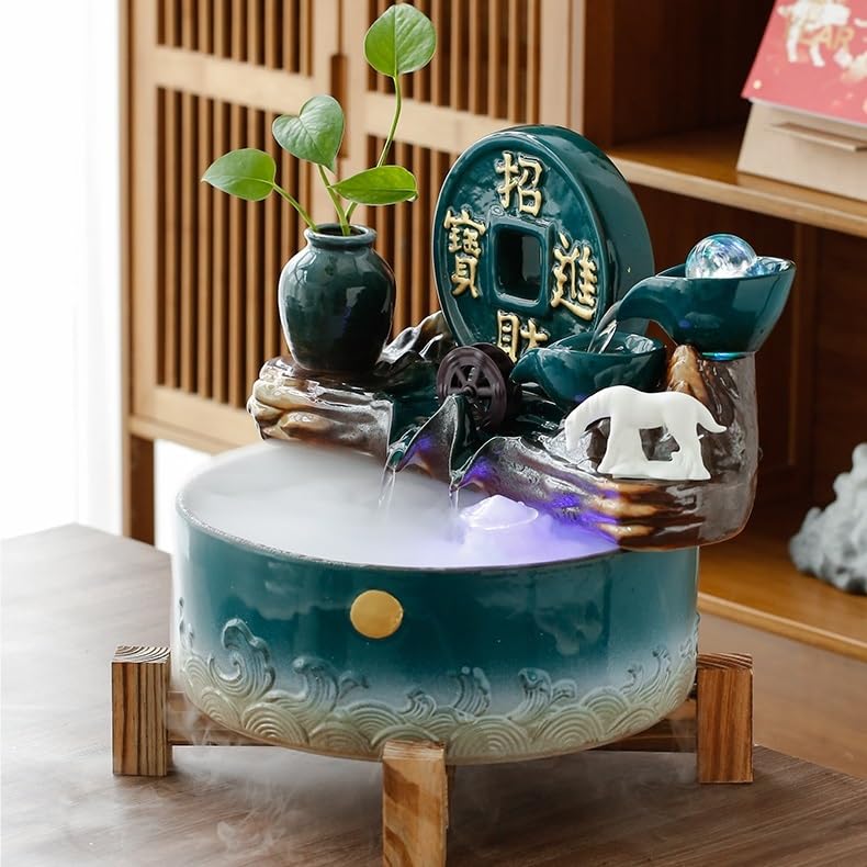 Fuente De Mesa Fuente de Mesa cerámica con Adornos Agua Que Fluye, Fuente Escritorio Creativa for Sala Estar, Oficina y hogar De Cascada Interior
