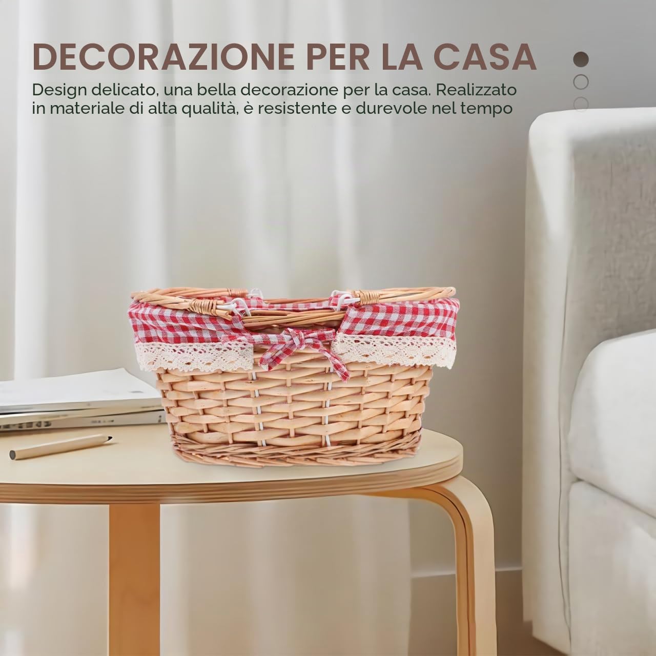 Healvian Cestino Picnic in Vimini Intrecciato Con Manico Mobile Contenitore Compatto Per Frutta E Snack Accessorio Funzionale Per Gite All'Aperto E Barbecue Dimensioni 5X13X5 Pollici