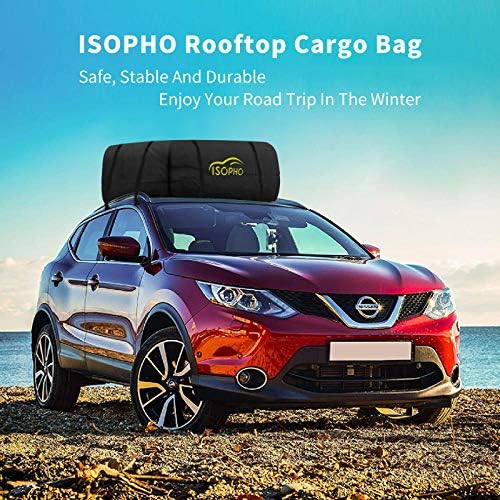 ISOPHO Car Roof Bag, 15 Cubic ft Waterproof Rooftop Cargo Carrier with 6 Heavy-Duty Straps, Excellent Military Quality Roof Cargo Bag for Cars with or Without Racks, Resist Outdoor Dust, Storm