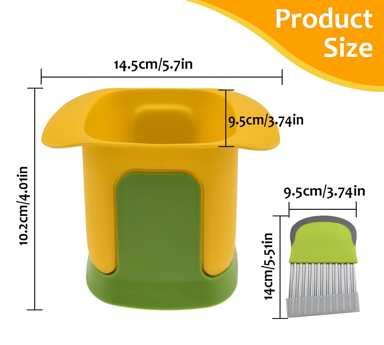 HONSNKS French Fry Cutter, Crinkle Wave Cutter Quick Potato Slicer, Stainless Steel Blade Chopper, Hand Pressure Vegetable Chopper for Potatoes, Cucumbers, Carrots, Onions, Vegetables and Fruits